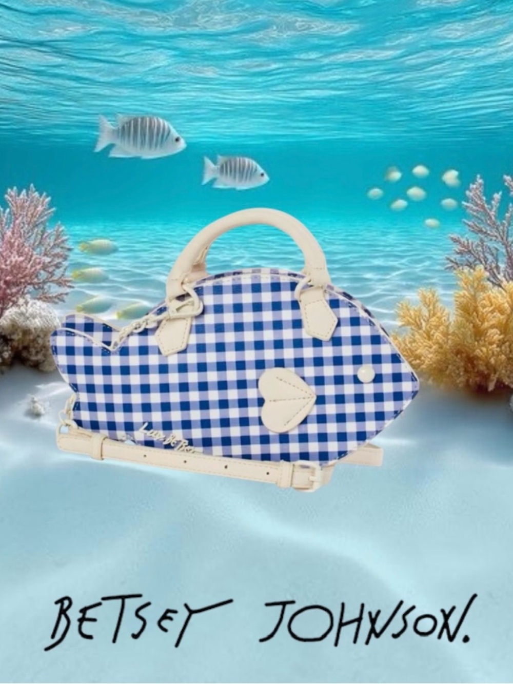 Gingham Goldfish Betsey Johnson Convertible Crossbody Bag NWT🐠